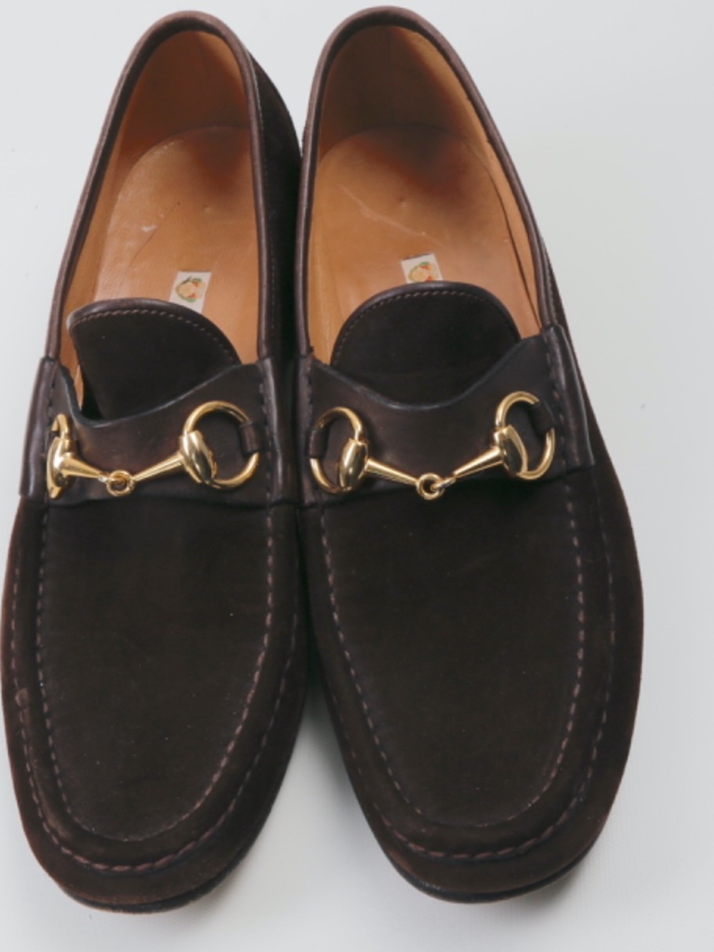 Gucci Vintage  Mens Brown Suede Horsebit Loafers Gold Bit Made In Italy Size 7.5